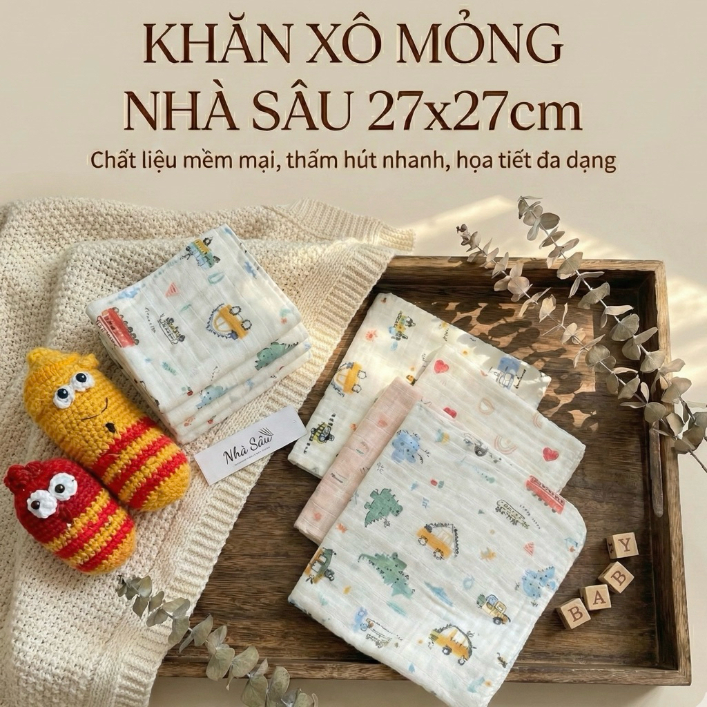 Khăn mỏng-khăn sữa xô muslin 2 lớp Nhà Sâu