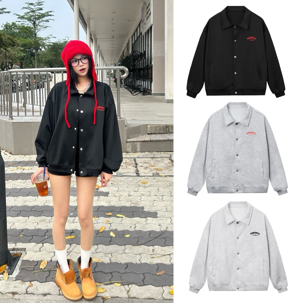 Áo Khoác Nỉ 2 Da SERENITY Nút Bấm Form Rộng -22Nastore