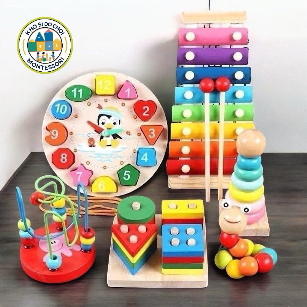 Combo 6 món đồ chơi gỗ an toàn cho bé- phát triển trí tuệ