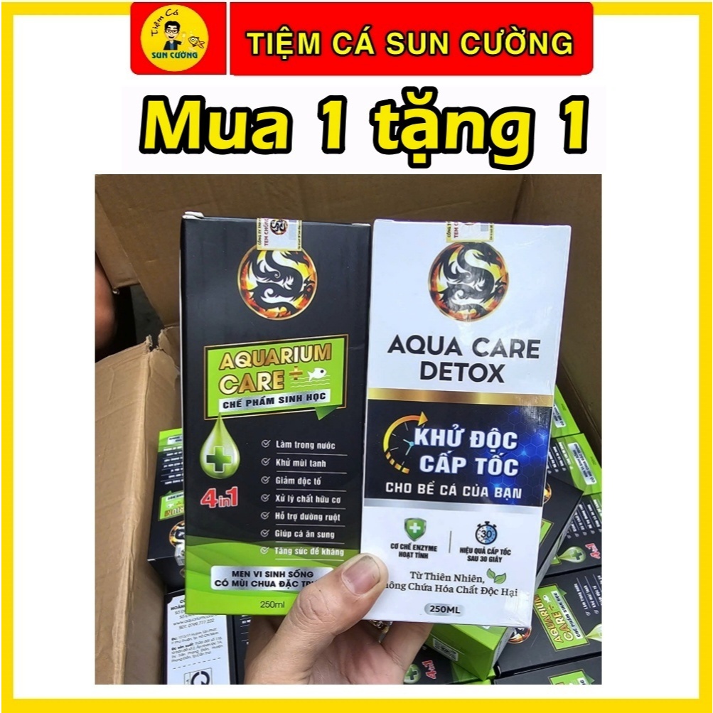 [Mua 1 tặng 1]. Combo Vi sinh (Aquarium care) - Khử clo (Aqua care) làm trong nước, xử lí phân cá, k