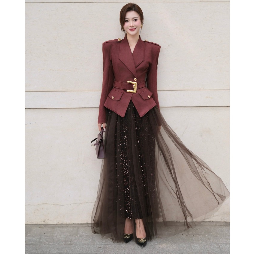 Áo cổ bẻ da lộn đai eo vàng Ritmo Eclipse Clothing