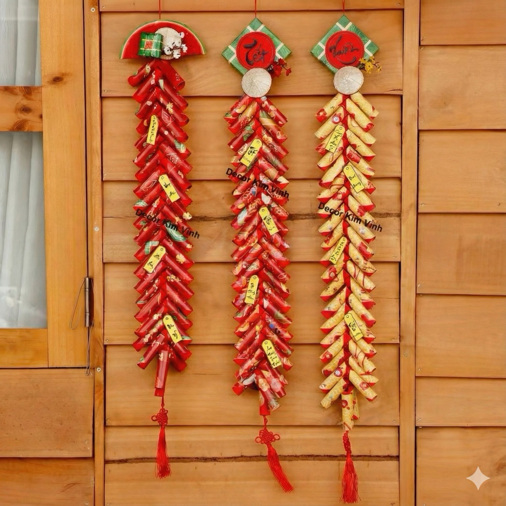 Chùm Pháo Giấy Mô Hình PG13 Pháo Đỏ Vàng Trang Trí Decor Tết