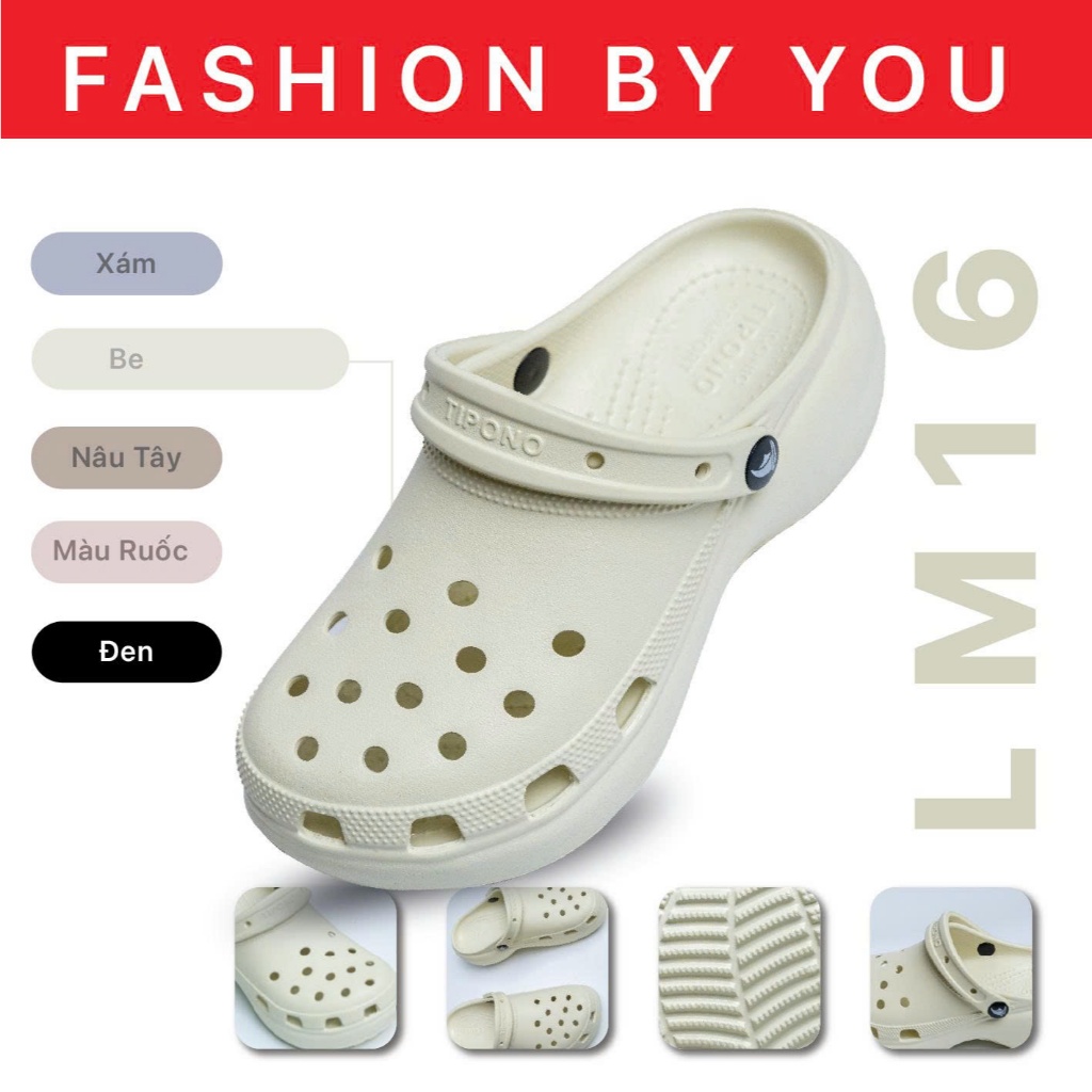 TIPONO LM16 [Tặng Charm Ngẫu Nhiên] Dép Sục Nữ Đế Cao EVA Êm Nhẹ Khử Mùi Thanh Lịch Chống Trượt