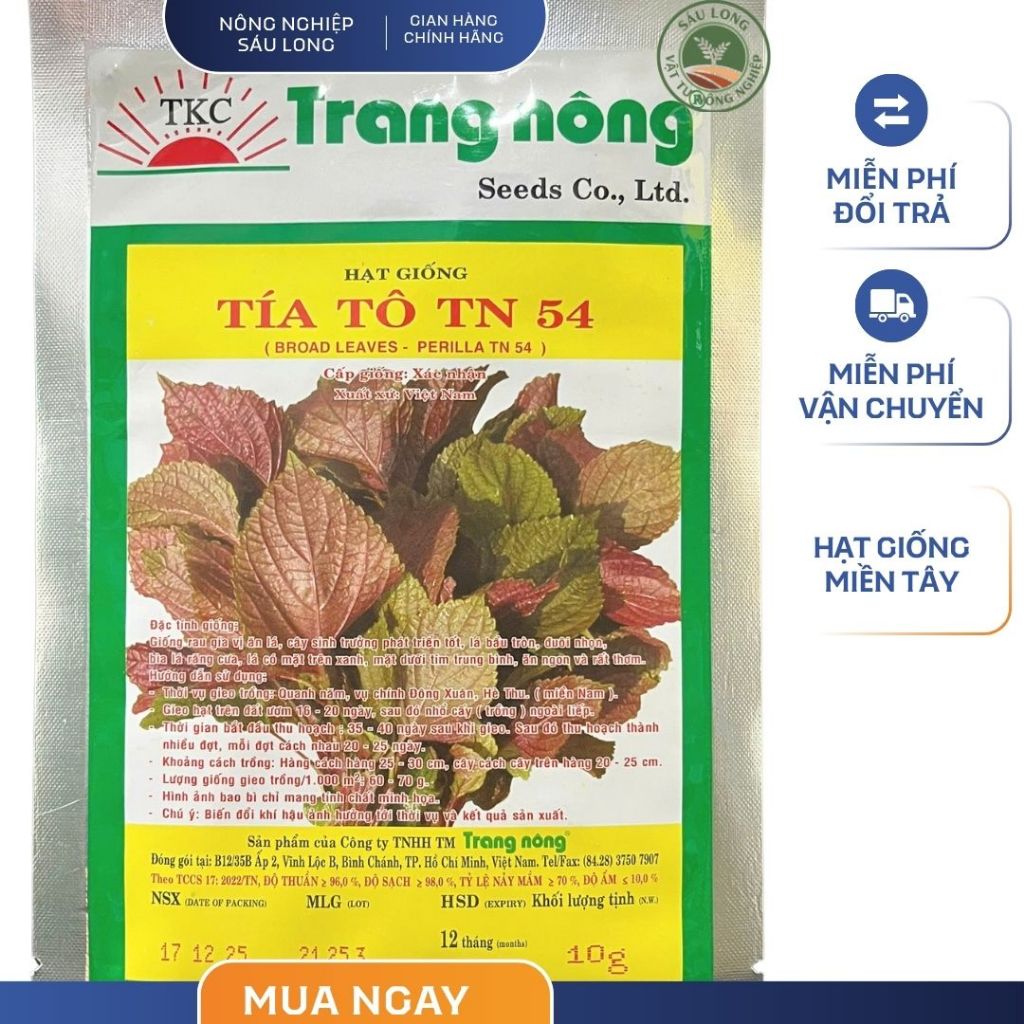 GÓI 10 GRAM - HẠT GIỐNG TÍA TÔ TÍA TÔ TN54 TRANG NÔNG - DỄ TRỒNG