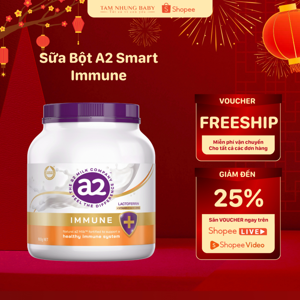 Sữa Bột A2 Smart Nutrition Immune Support (A2 Immune vàng) 900g Hỗ trợ miễn dịch & tiêu hóa cho bé