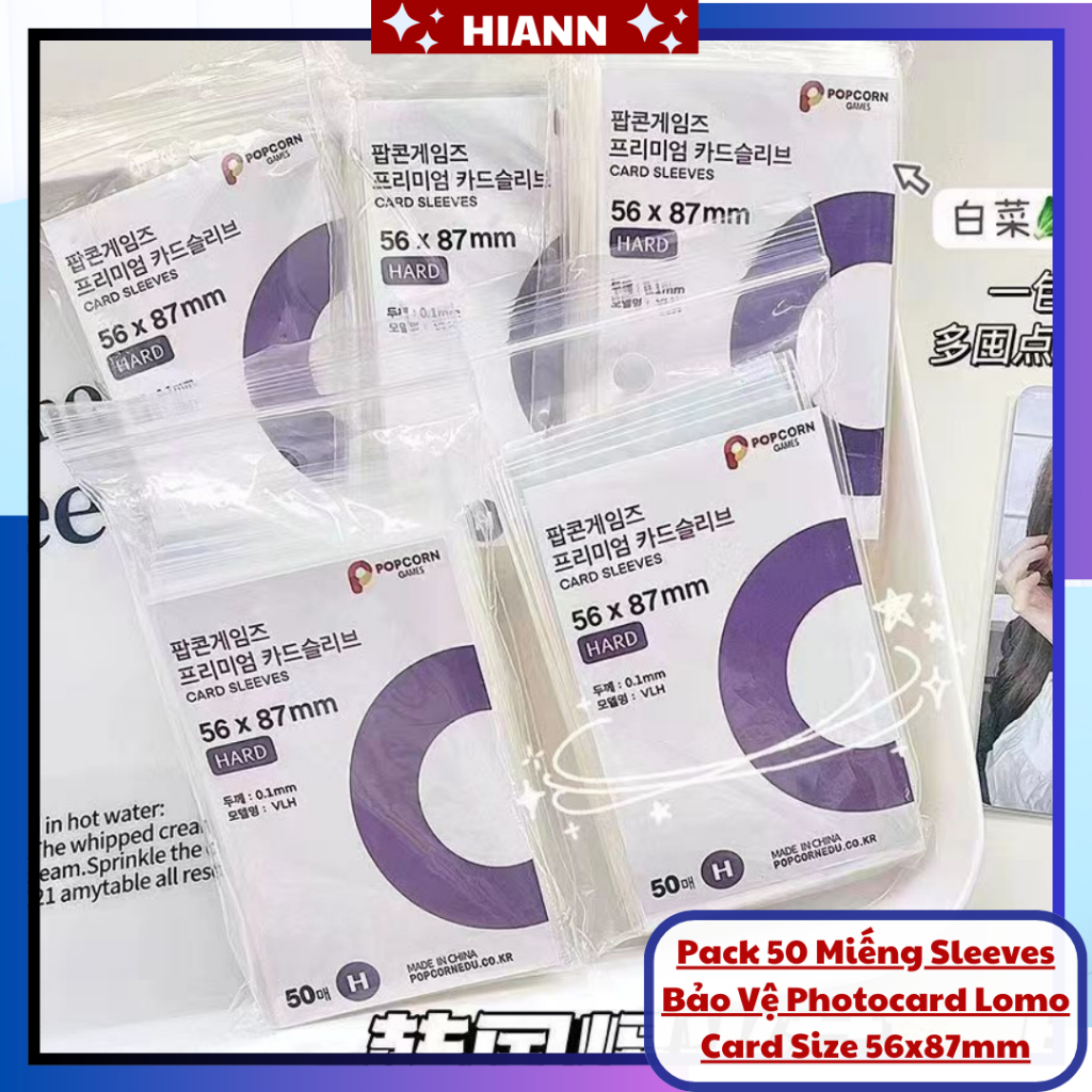 Pack 50 Miếng Sleeves Bảo Vệ Photocard Lomo Card – Túi Đựng Nhựa Trong Suốt Size Chuẩn 56x87mm – Phụ