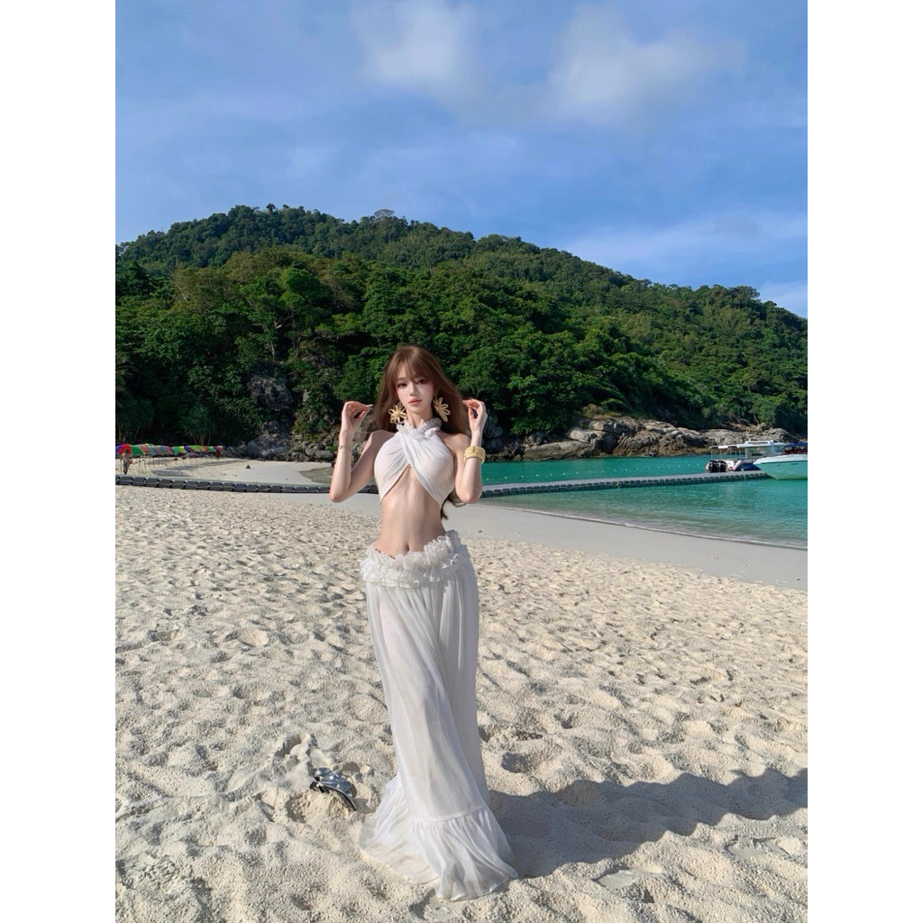 Set váy đi biển nàng thơ màu trắng TABISHOP Set áo yếm hở lưng phối chân váy dài maxi sexy sang chảnh(287) | BigBuy360 - bigbuy360.vn