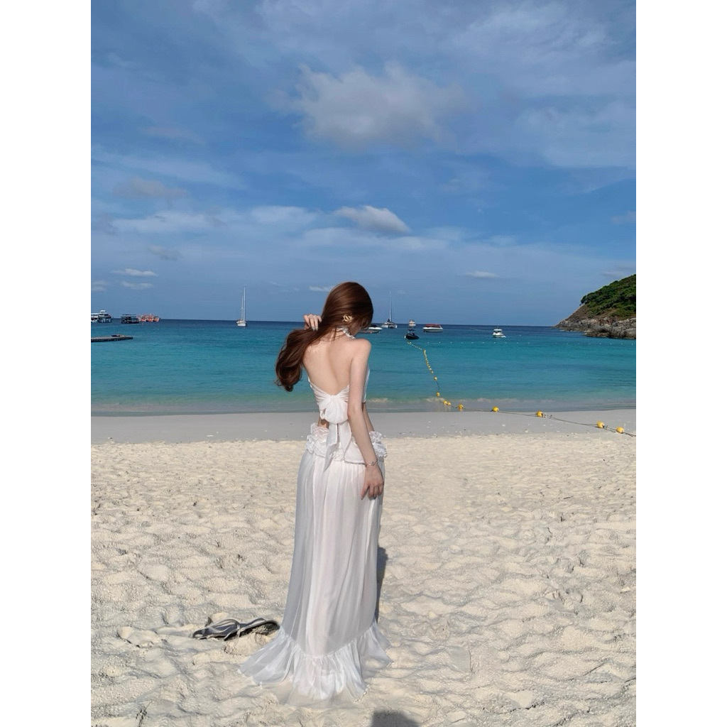 Set váy đi biển nàng thơ màu trắng TABISHOP Set áo yếm hở lưng phối chân váy dài maxi sexy sang chảnh(287) | BigBuy360 - bigbuy360.vn