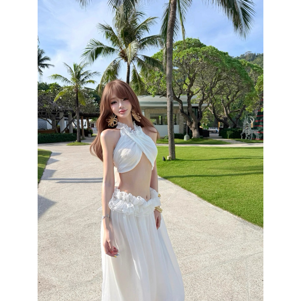Set váy đi biển nàng thơ màu trắng TABISHOP Set áo yếm hở lưng phối chân váy dài maxi sexy sang chảnh(287) | BigBuy360 - bigbuy360.vn