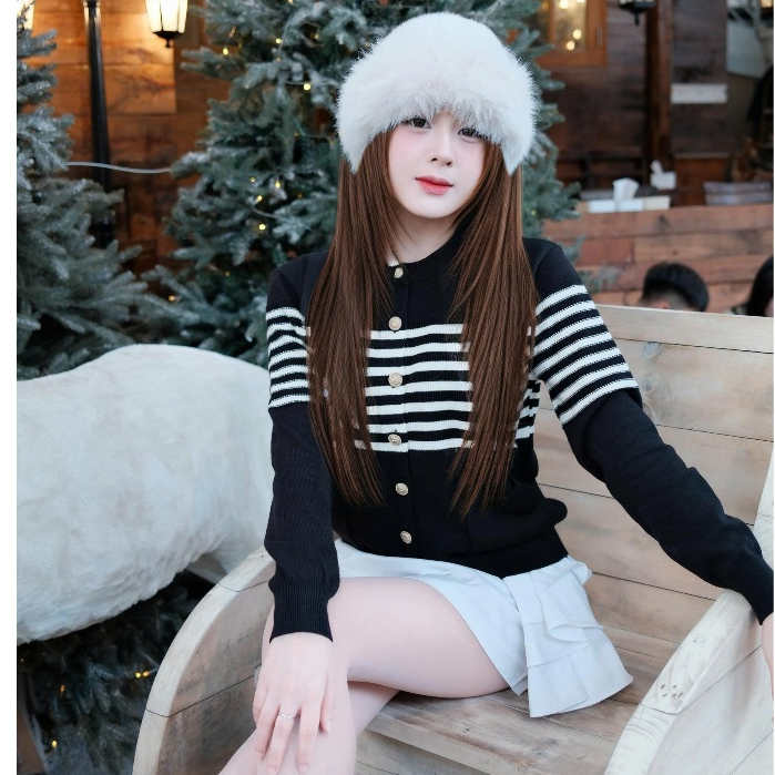 ( DEAL mở bán ) Áo Len Cardigan Viber Tiểu Thư Sang Chảnh, Áo Len Dệt Kim Kẻ Ngang Basic LA11