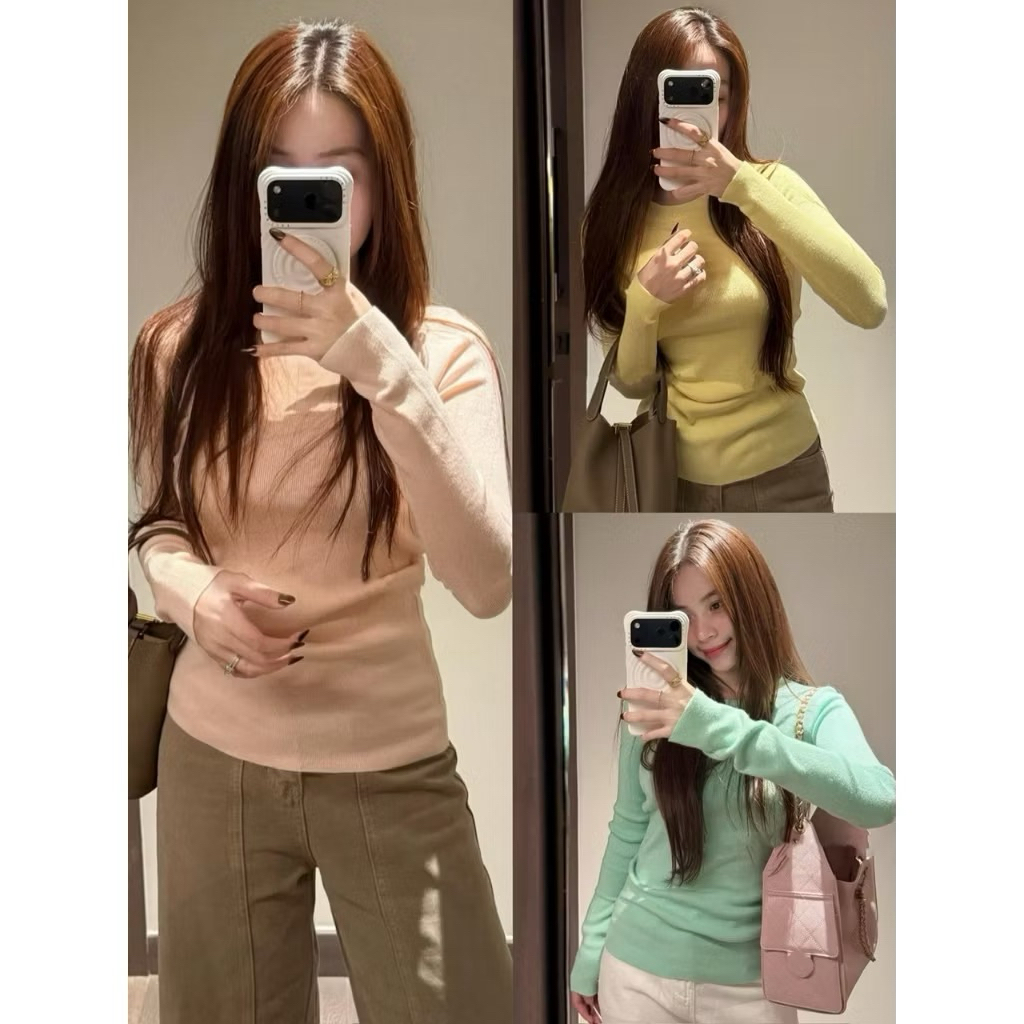 [HÀNG QC LOẠI 1] ÁO LEN MỎNG CỔ TRÒN DÁNG ÔM NHẸ BẢNG MÀU TRƠN BASIC MOSEQUEEN