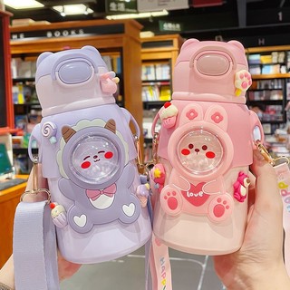 (Tặng kèm sticker) Bình nước inox giữ nhiệt bé trai, bé gái dễ thương dung tích 500ml