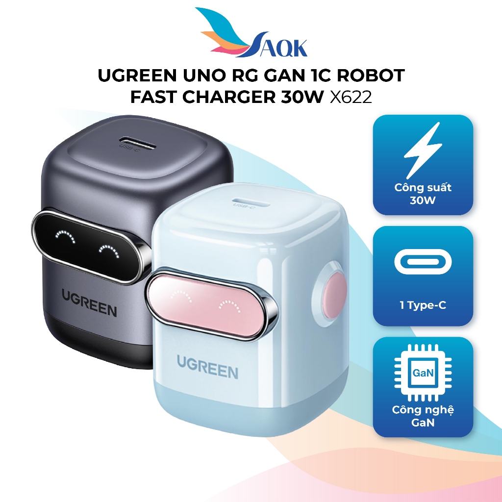 Cốc sạc Ugreen Uno RG GaN 1C Robot Fast Charger 30W X622 - Hàng chính hãng