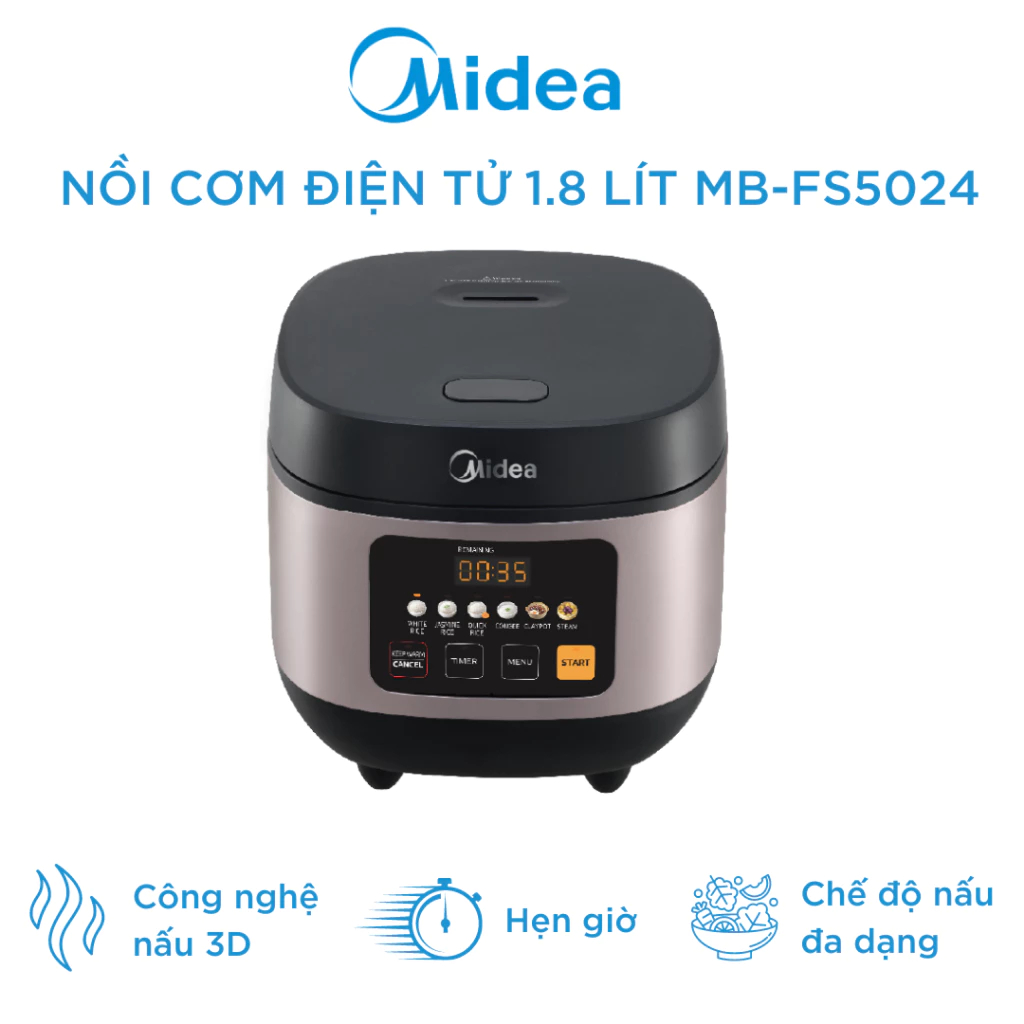 Nồi Cơm Điện Tử Midea MB-FS5024, 760w -1.8Lit, Công Nghệ Nấu 3D, Hàng Chính Hãng