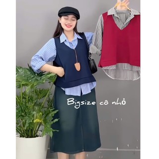 Set Tự Chọn Bigsize Nữ Áo Sơ Mi Kẻ Sọc Mix Ghi Lê Và Chân Váy Jean Che Bụng Tôn Dáng-(A238 +A335+V5)