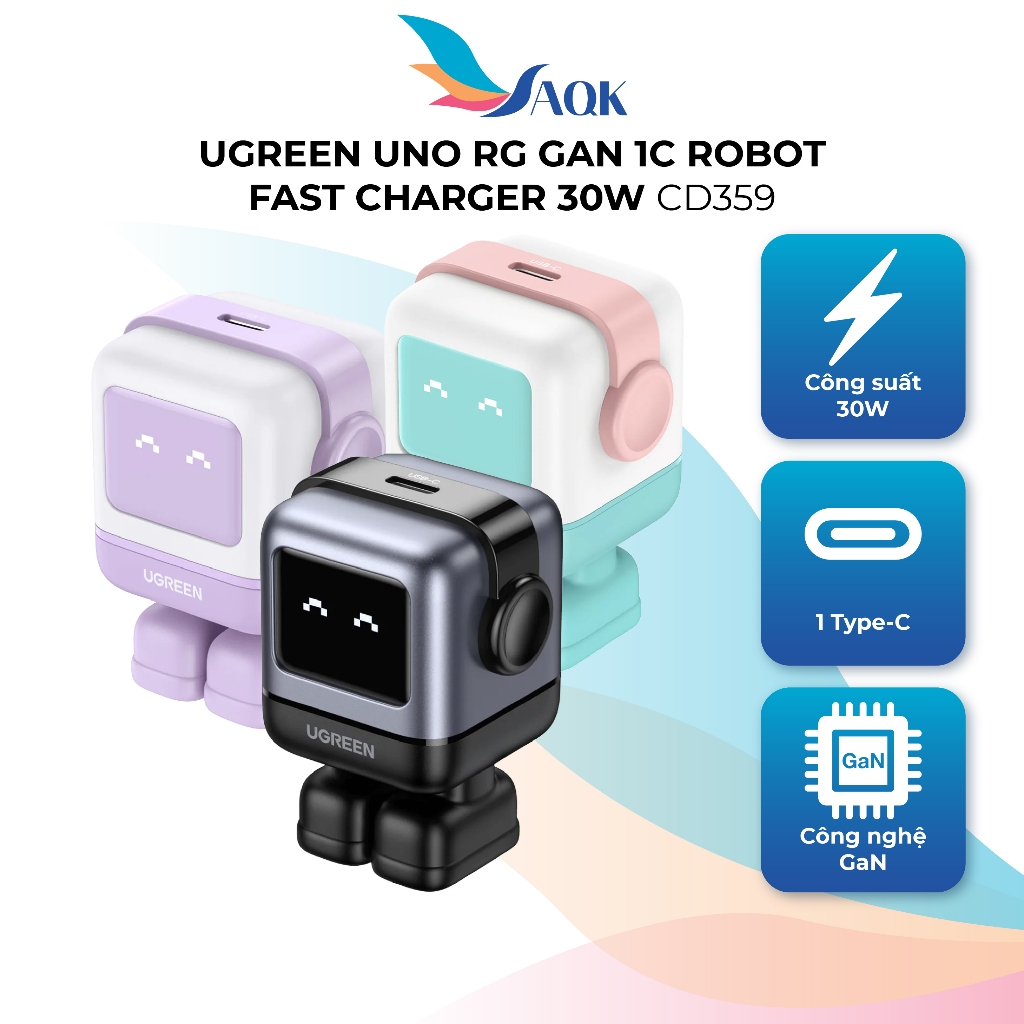 Cốc sạc Ugreen Uno RG GaN 1C Robot Fast Charger 30W CD359 - Hàng chính hãng