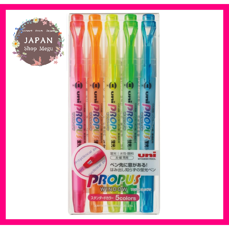 [Giao hàng trực tiếp từ Nhật Bản] Bút dạ quang Mitsubishi Pencil Pro-Pass Window, 5 màu, PUS-102T.5C