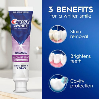 Kem đánh răng làm trắng Crest 3D White Radiant/ Luminous Mint Advanced 93/104g