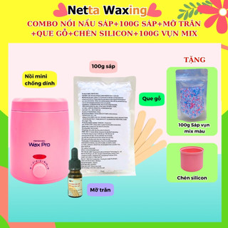  Bộ Máy Nấu Sáp Pro Wax Chống Dính  Tặng Lòng Nồi Silicon  + Sáp wax 100g + Mỡ Trăn + Que Gỗ - Wax Nách Bikini Râu Nam 