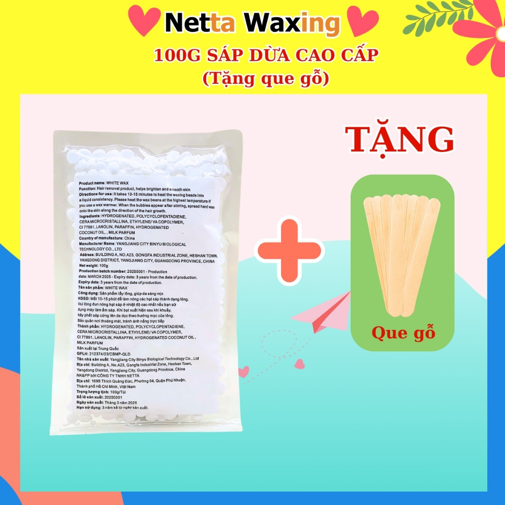 100G Sáp Wax Lông Sữa Dừa Premier Netta Waxing Hàng Cao Cấp Siêu Bám Lông Thơm Nhẹ Chuyên Wax Bi, Ná