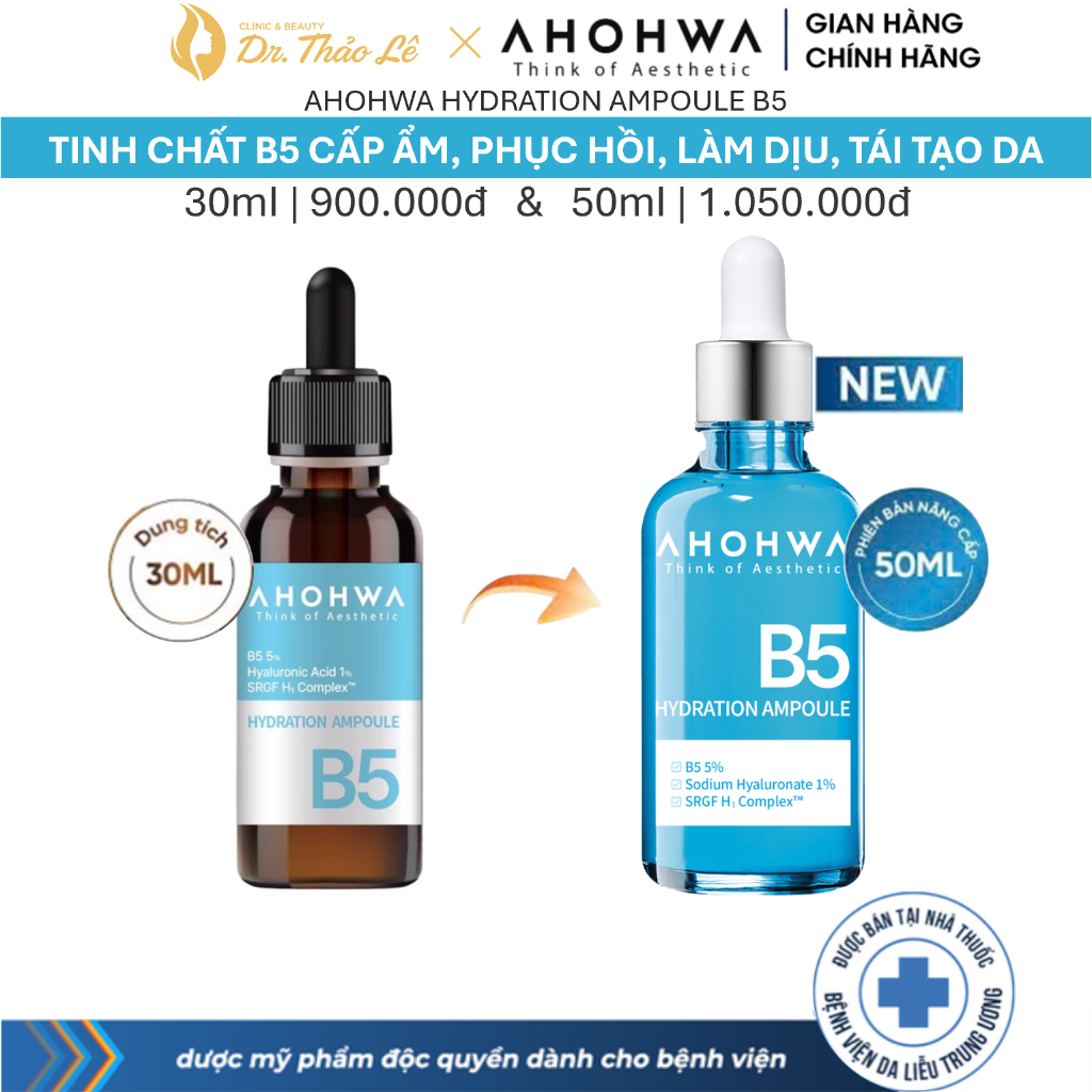 Serum Tinh Chất B5 Phục Hồi AHOHWA Hydration Ampoule B5 50ml - Dưỡng Ẩm, Làm Dịu, Tái Tạo Da