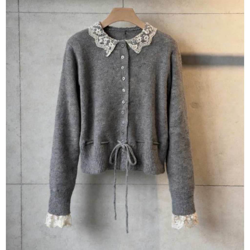 Áo len phối ren nữ bo nhẹ phong cách Hàn Quốc Elise Ribbon Cardigan By Jolie Jeace Studio