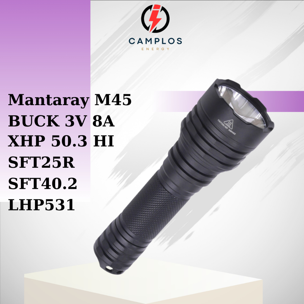 Camplos Đèn pin siêu sáng Mantaray M45 Cree XHP50.3/LHP531/SFT25R Buck 3V 8A đèn bin hợp kim nhôm pi