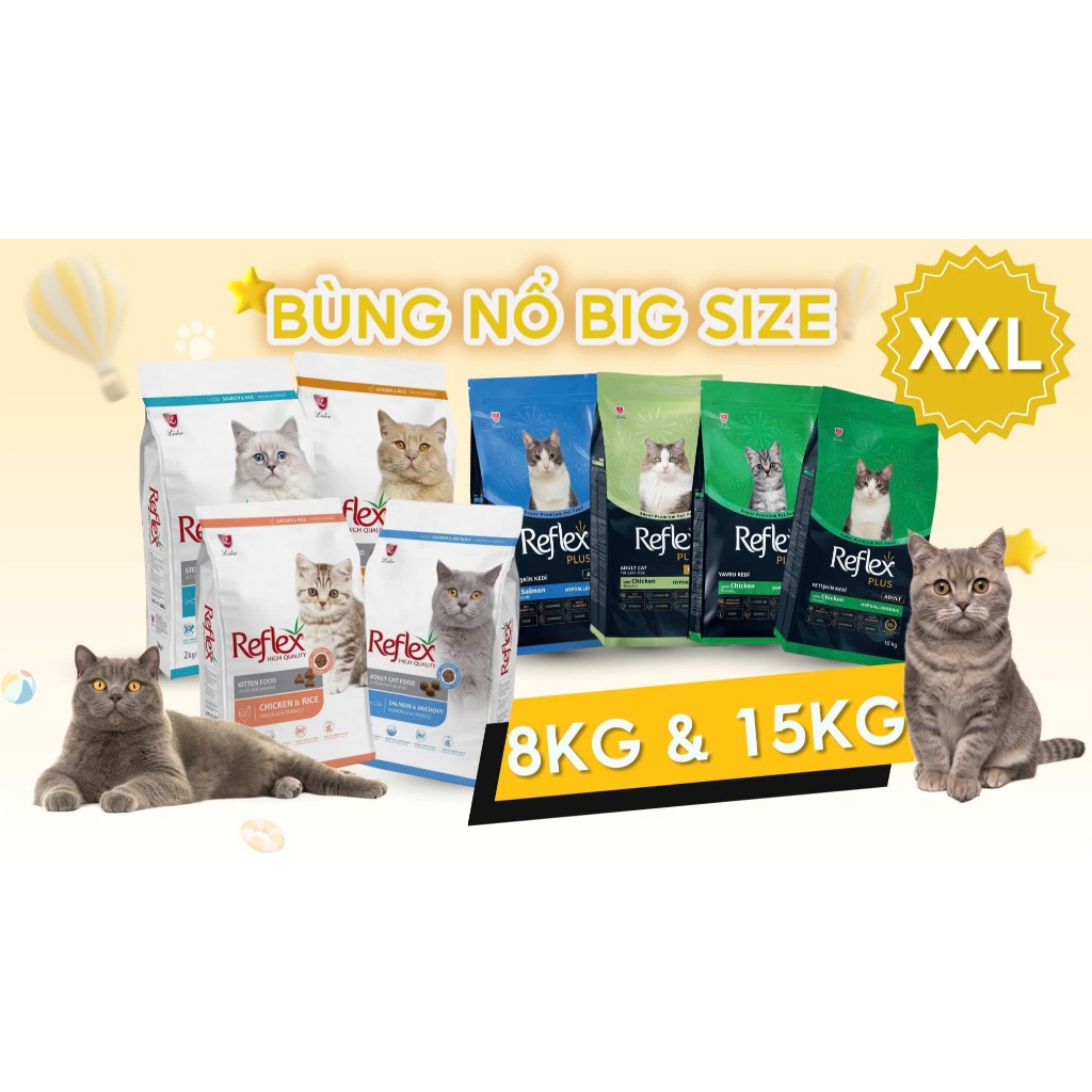 [Túi lớn] Hạt cho Mèo Reflex Plus - Túi 8kg, 15kg PETFAMILY REFLEX PLUS