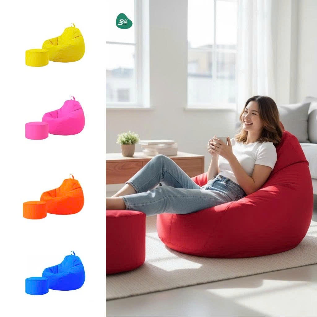 Ghế Lười Hạt Xốp Beanbag Combo Ghế Kèm Đôn 3II HOME Vải Trượt Nước Chống Thấm Cao Cấp Đa Size Đa Sắc