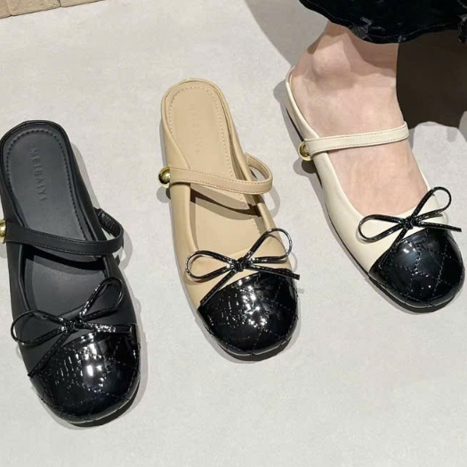Sục nữ mũi tròn phối nơ A36-12 fulbox - HACHI SHOES