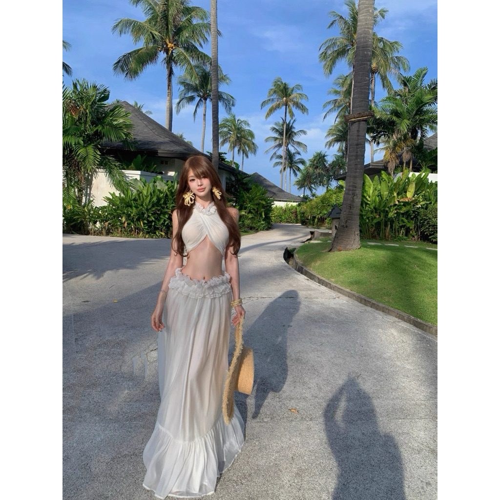 Set váy đi biển nàng thơ màu trắng TABISHOP Set áo yếm hở lưng phối chân váy dài maxi sexy sang chảnh(287) | BigBuy360 - bigbuy360.vn