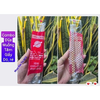 Combo 100 Bộ Đũa Muỗng Tăm Giấy. Nhận đặt bọc giấy theo yêu cầu