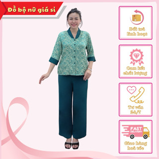  Đồ bộ trung niên nữ lụa gấm Tay lở quần dài có túi quần mặc sang trọng vẩn thoải mái có size 45-80kg 