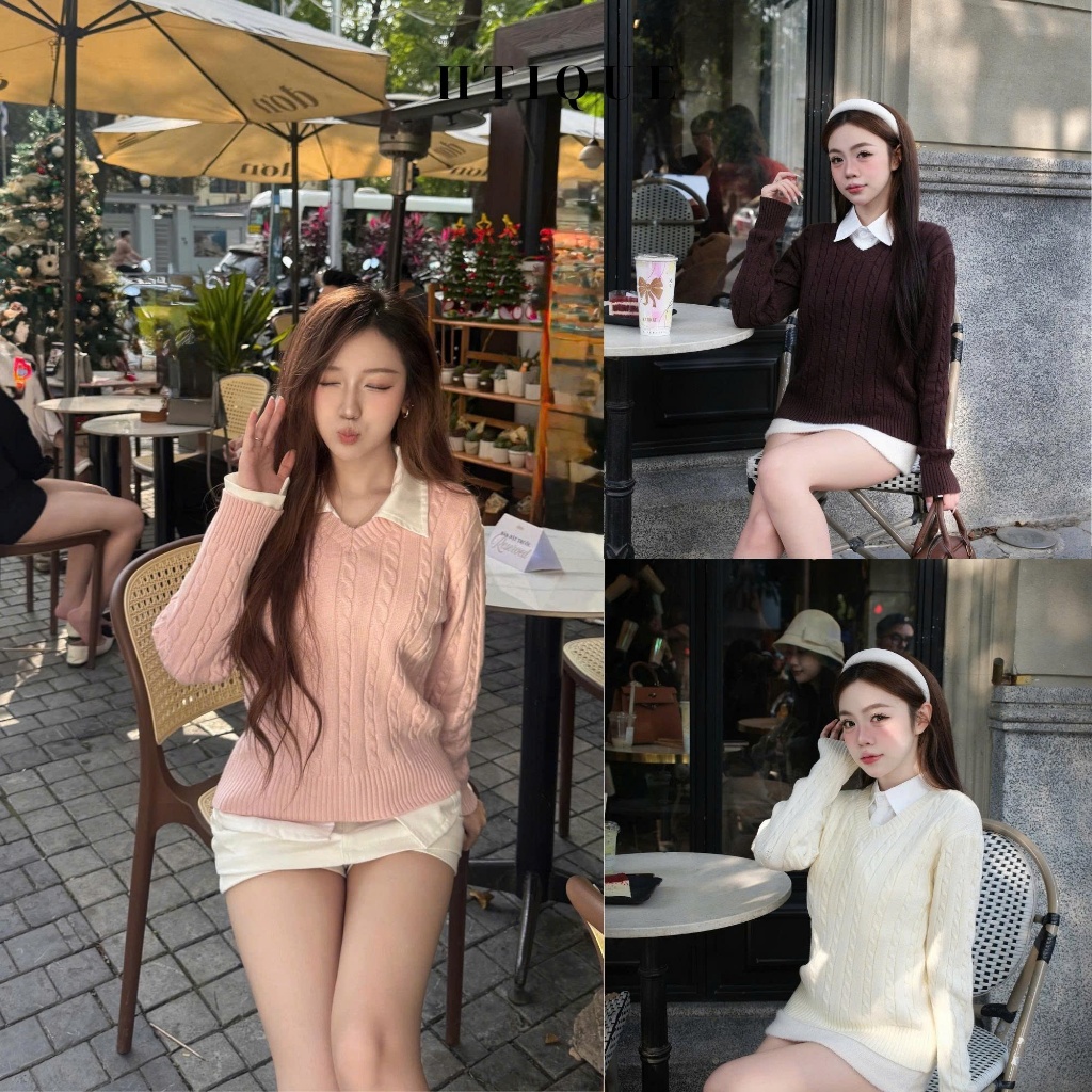 (BST thu đông HTIQUE) - DEAL mở bán Áo len dệt kim basic siêu sang, Áo len cổ tim nhiều tone màu tối