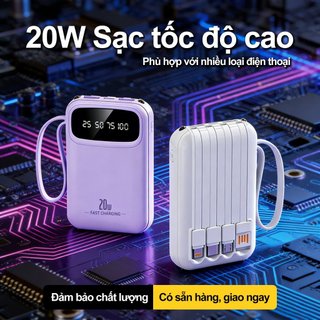 20WSạc tốc độ cao,Tích hợp sẵn bốn dây cáp20000M,Thiết kế nhỏ gọn, dễ dàng mang theo và cất giữ.An toàn