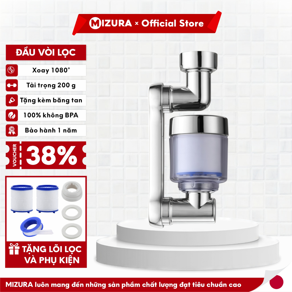Đầu Vòi Lọc Nước Đa Năng Xoay 1080 Độ Kèm Tăng Áp DVL-02 MIZURA
