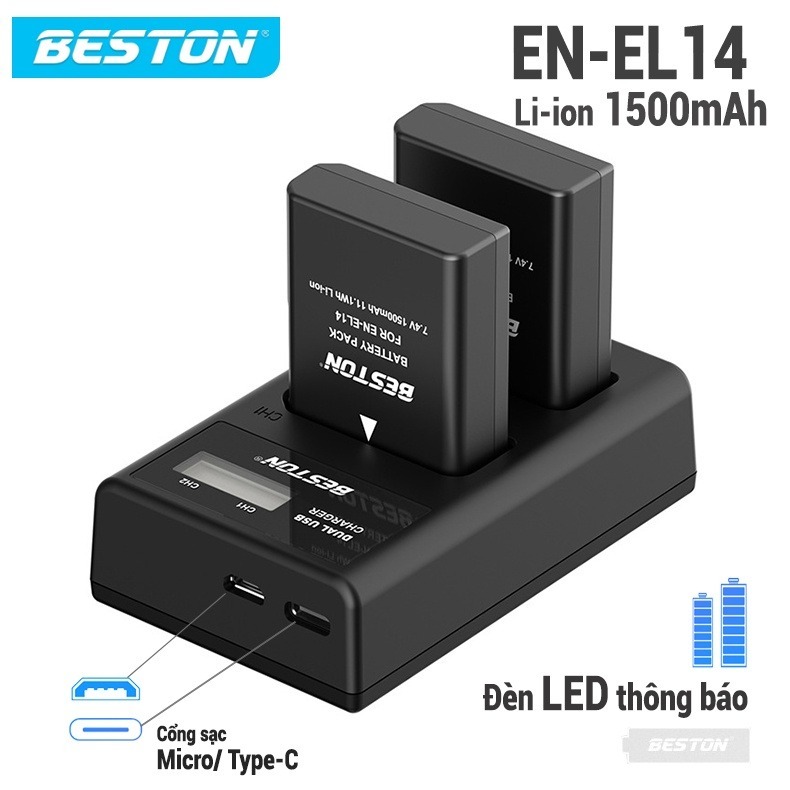 Dock Sạc Đôi/Pin Nikon EN-EL14 Beston Cho Máy Ảnh Nikon D3100 / D3200 / D3300 / D5100 / D5200 / D530