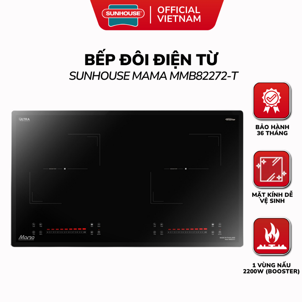 Bếp Đôi Điện Từ SUNHOUSE MAMA MMB82272-T - Bảo Hành 36 Tháng, Công Nghệ INVERTER Tiết Kiệm Điện