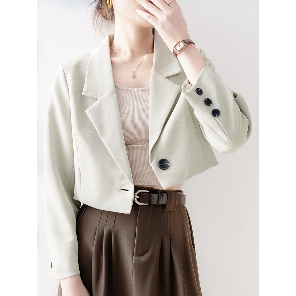 Áo blazer dáng lửng form ngắn LUHAZO, áo vest khoác ngoài phong cách hàn quốc hàng QCCC 2025 L330