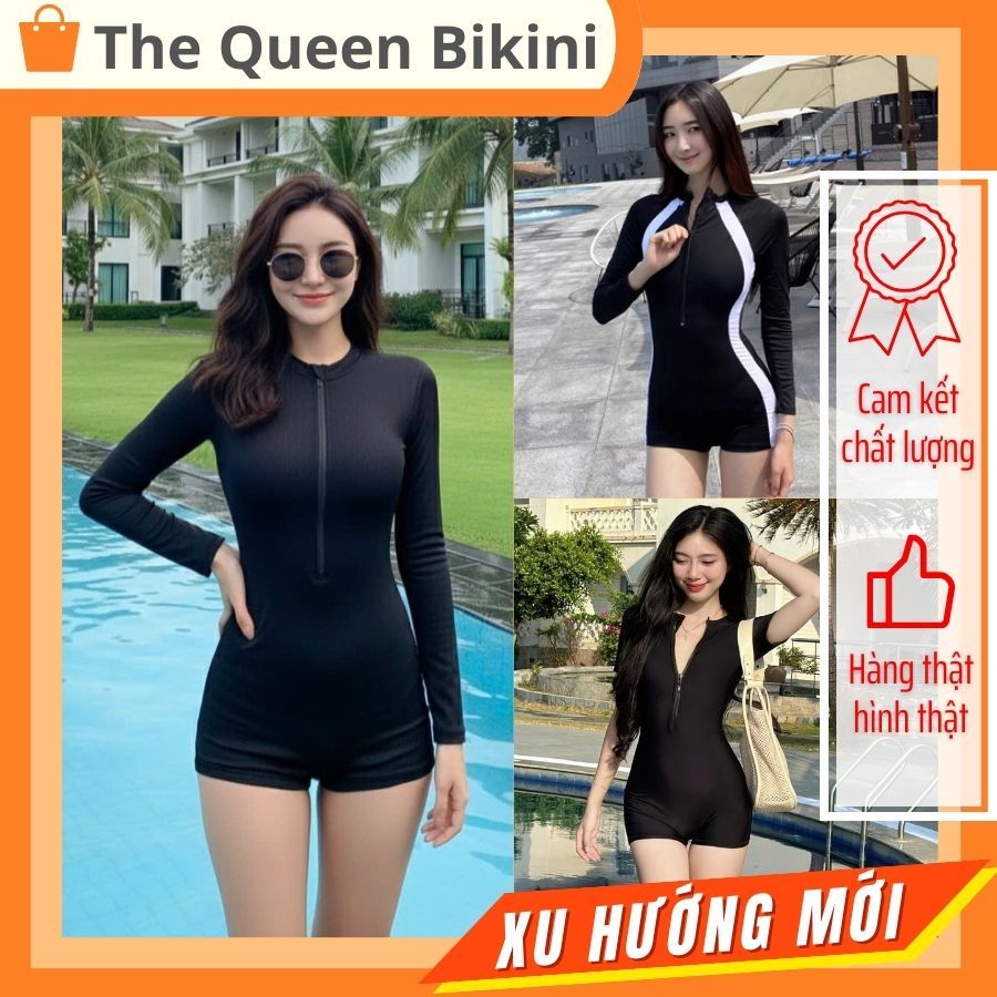 [Size S - 2XL] Bikini liền thân đồ bơi nữ đi biển 1 mảnh dây khóa kéo kín đáo tôn dáng gợi cảm The Queen 045