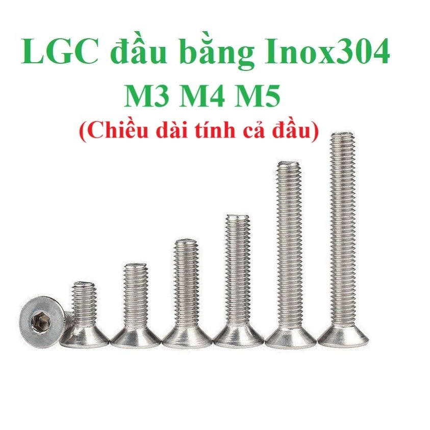 50 cái M3,M4,M5 bulong lục giác chìm đầu bằng inox304 M3-M5