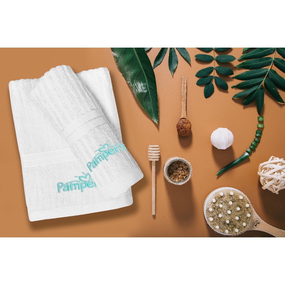 Bộ 2 khăn mặt cotton thêu logo pampers màu trắng