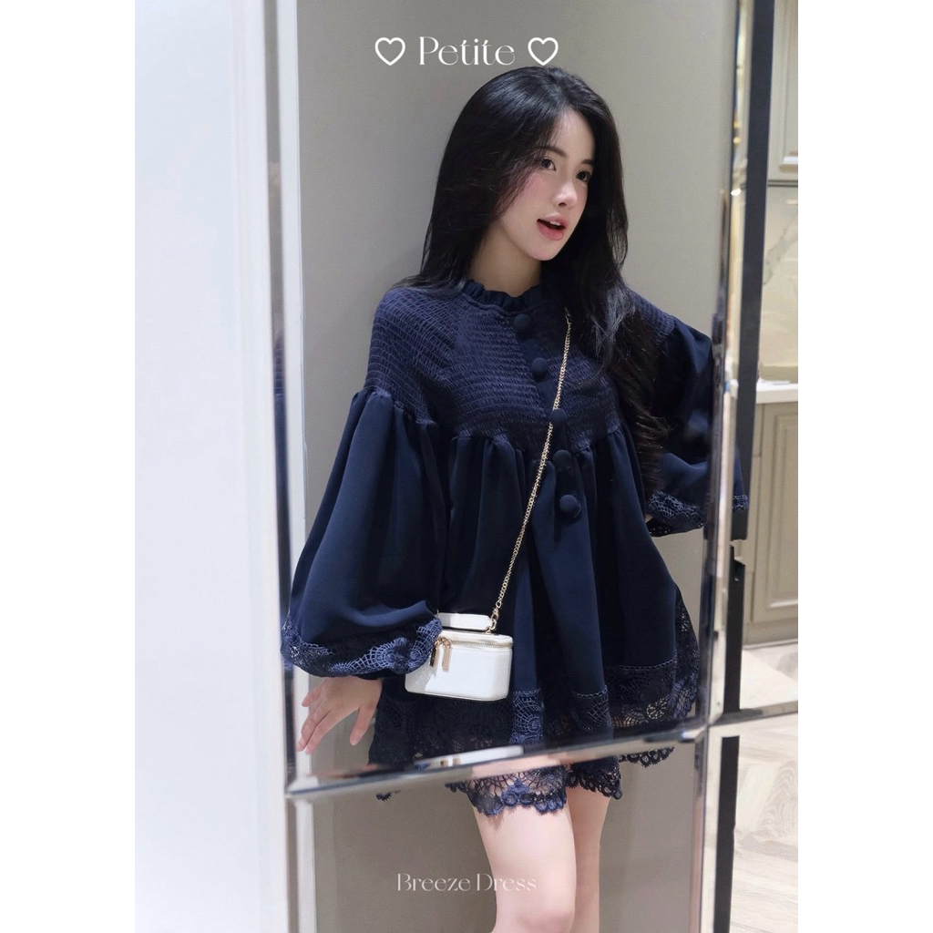 NYP DESIGN - Breeze Dress, váy babydoll thô tay phồng phối ren freesize 2 màu ( bản ren mới)