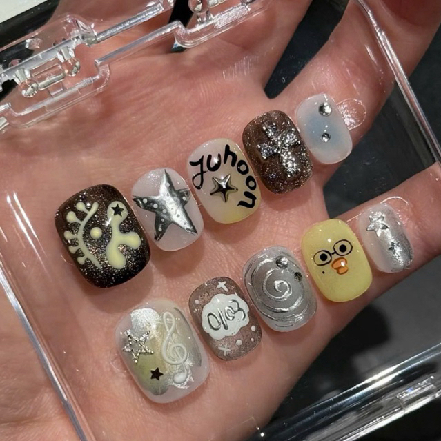 S48 nail box juhoon cortis, nail y2k , bộ móng tay giả Vibe Cortis & Juhoon phù hợp cả nam nữ