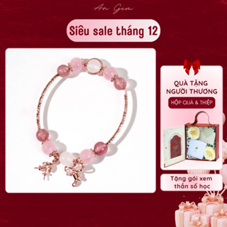  Vòng tay nữ đá tự nhiên mix charm vàng hồng An Gem lắc tay phong thủy năng lượng charm nơ cherry Rose Gold 