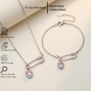 Combo Dây Chuyền Lắc Tay Nữ nb Góc Nhỏ Nabe Safety Pin Kim Băng Trái Tim Đính Đá Zircon