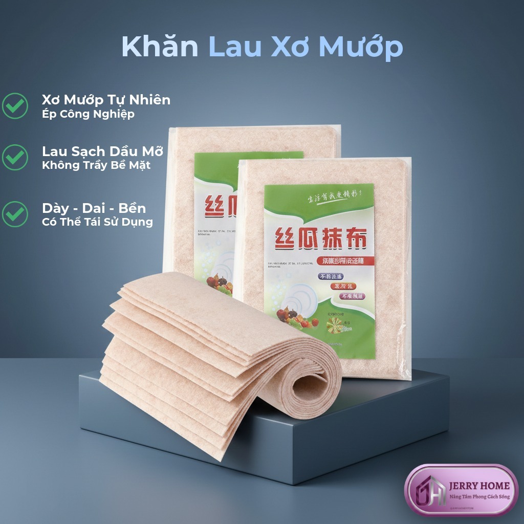 Combo 50 Khăn Lau Xơ Mướp Tự Nhiên Siêu Dai Không Xù Lông Jerry Home