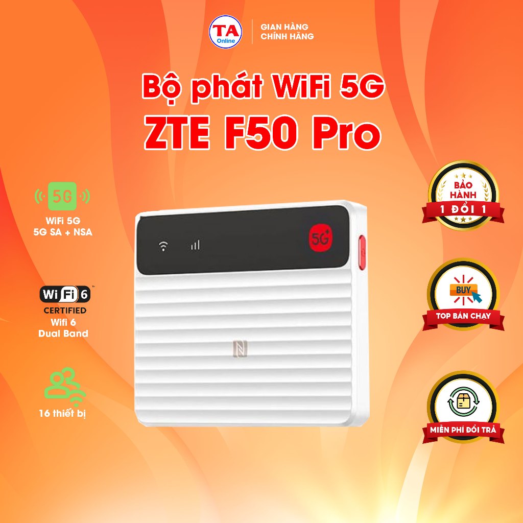 Bộ Phát Wifi 4G/5G ZTE F50 Pro Wi-Fi 6 Dual SIM Backup (Không pin)