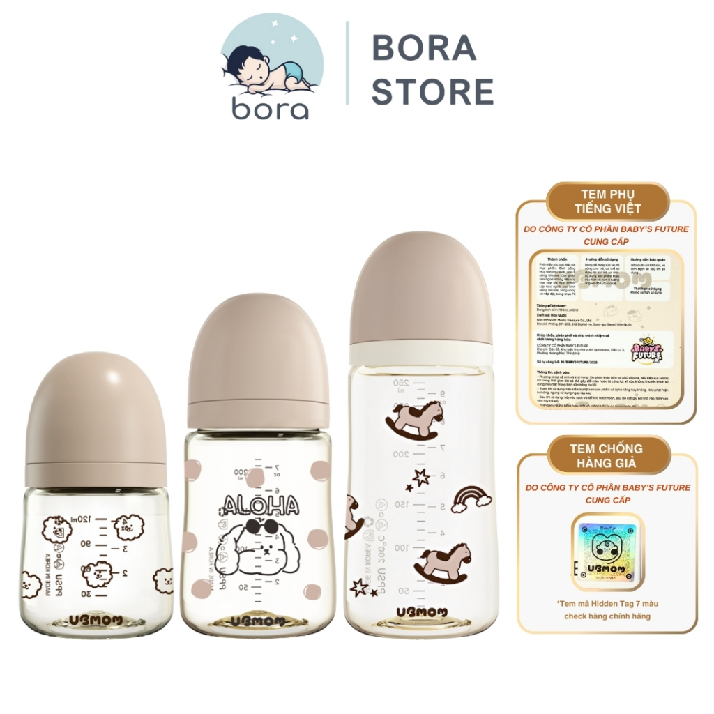 Bình sữa Ubmom Hàn Quốc họa tiết PPSU 120ml/200ml/ 280ml [Được chọn núm][Cam kết chính hãng]