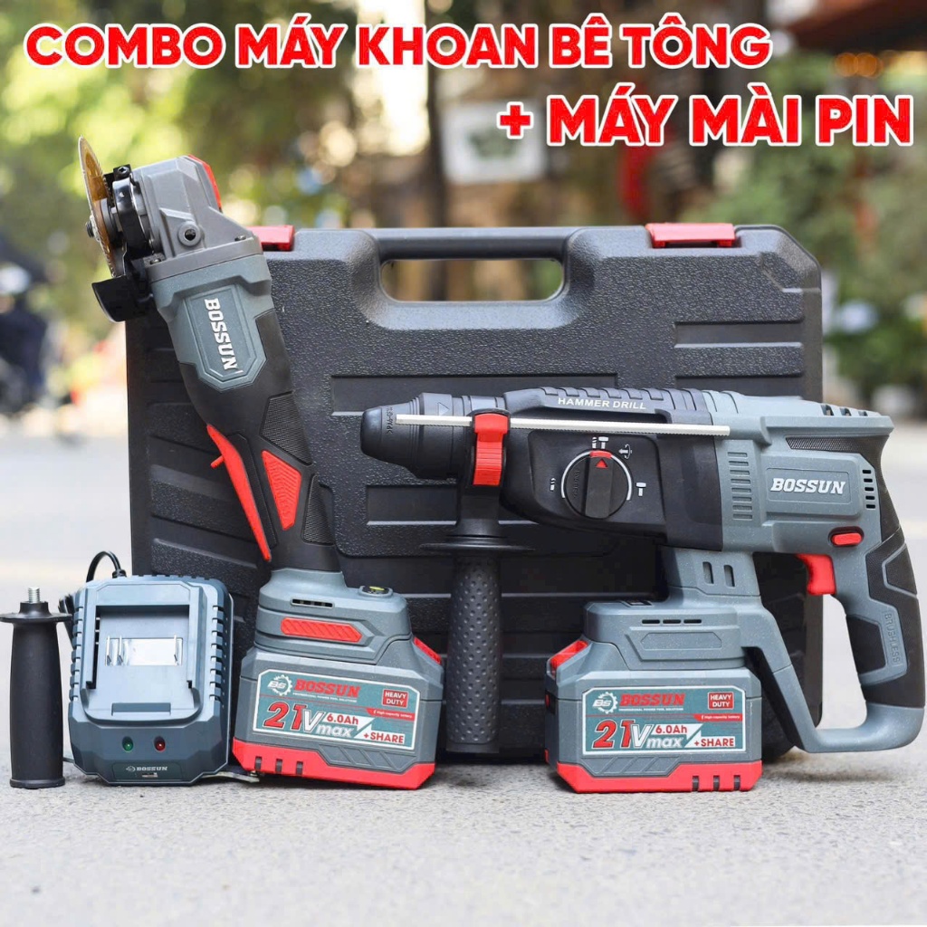 Combo Máy khoan bê tông + Máy mài pin BOSSUN M21B-AG100PRO, 3 mức tốc độ, Ngắt khi gặp sự cố